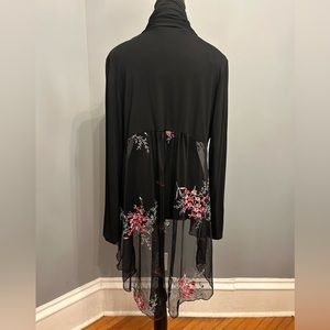 Kim & Cami Black Open Front Cardigan with Sheer Embroidered Mesh, size M